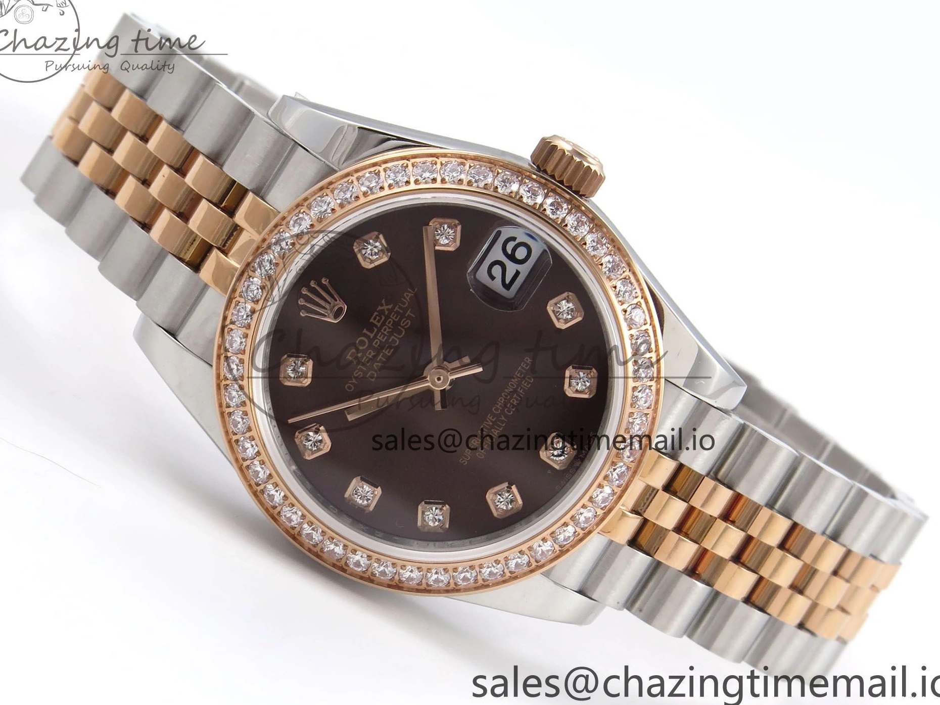 AAA Replica Watches GMF Bracelet SS on Jubilee Dimonds 278381RBR Supportive 1:1 Best 1166 Edition Brown 31 A DateJust Steel 904L RG Dial 0121
